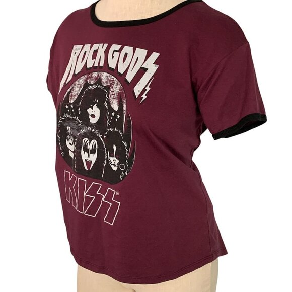 KISS Band Graphic Tee Rock Gods Ringer T-Shirt  2XL Burgundy #9D - Picture 3 of 5